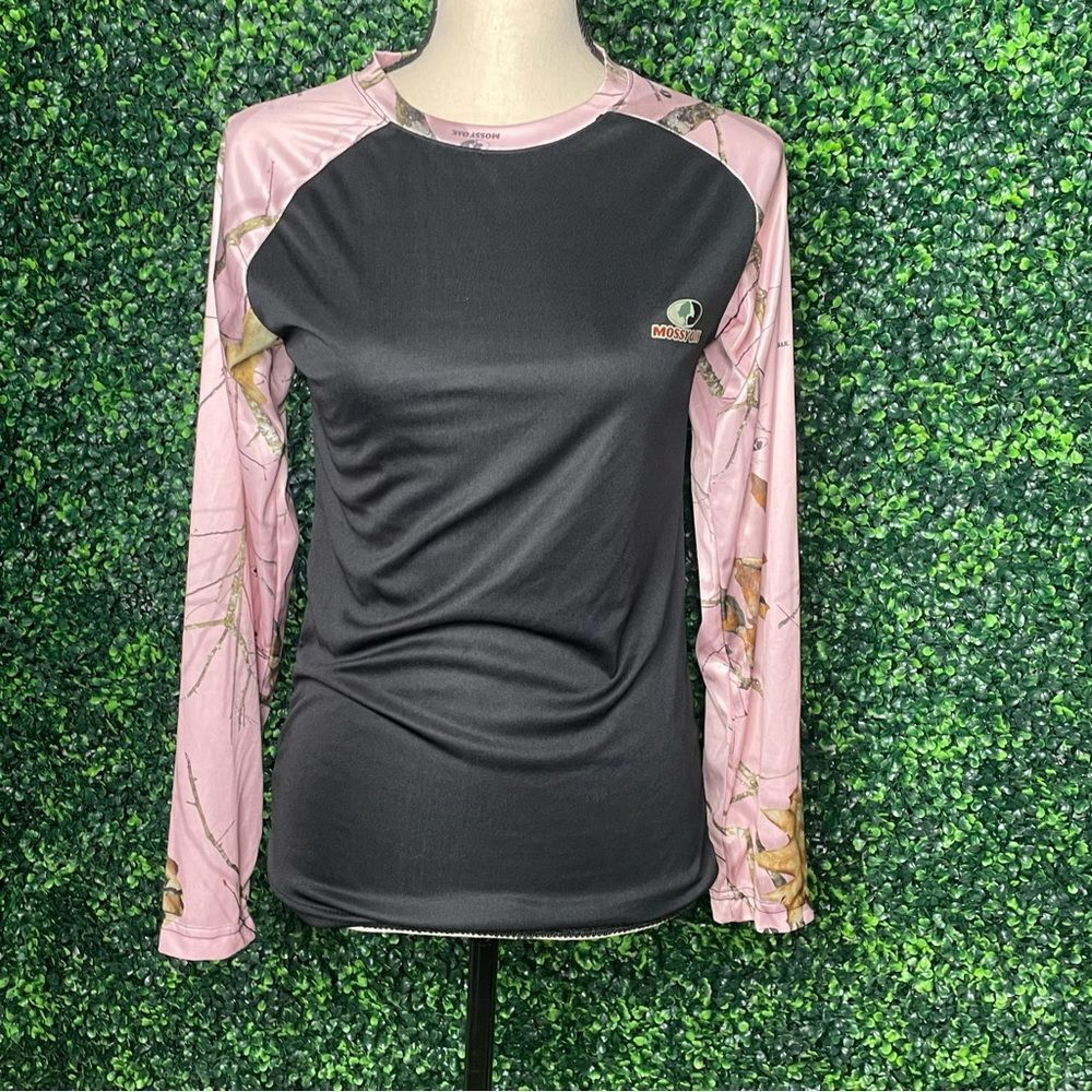 Mossy Oak Pink Camo Black Long Sleeve Top Sz M